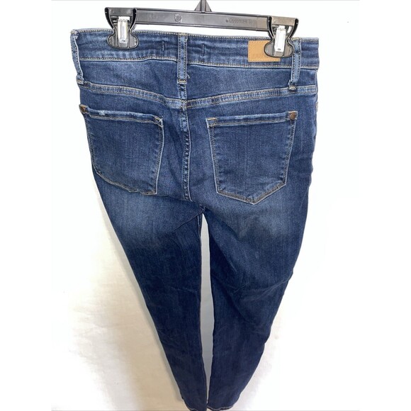 Judy Blue Women’s Skinny Fit Jeans Sz 27x28 Blue Dark Wash Button Fly Distressed - Picture 8 of 12